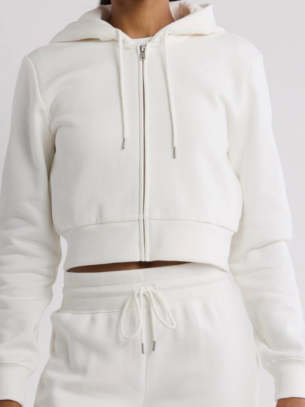 Abound Cropped Zip-Up Hoodie in White